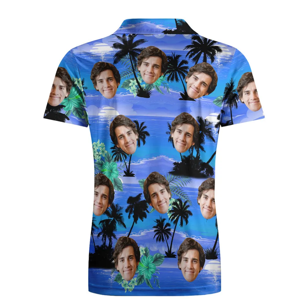 Men's Custom Face Polo Shirt Personalised Hawaiian Golf Shirts - Blue Coast