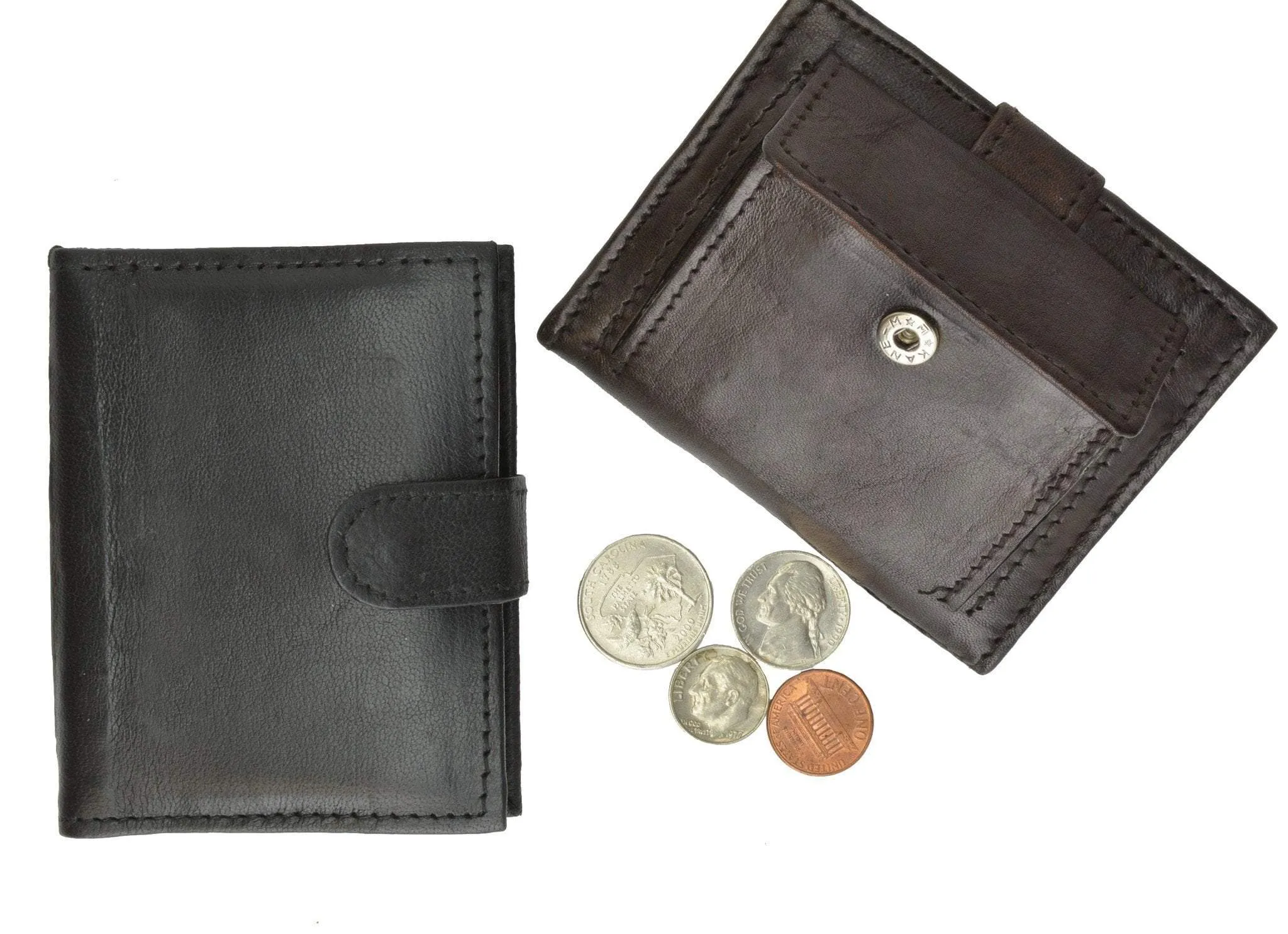 Mens Leather Lambskin Mini Coin Pocket ID Bifold Wallet 1521 (C)
