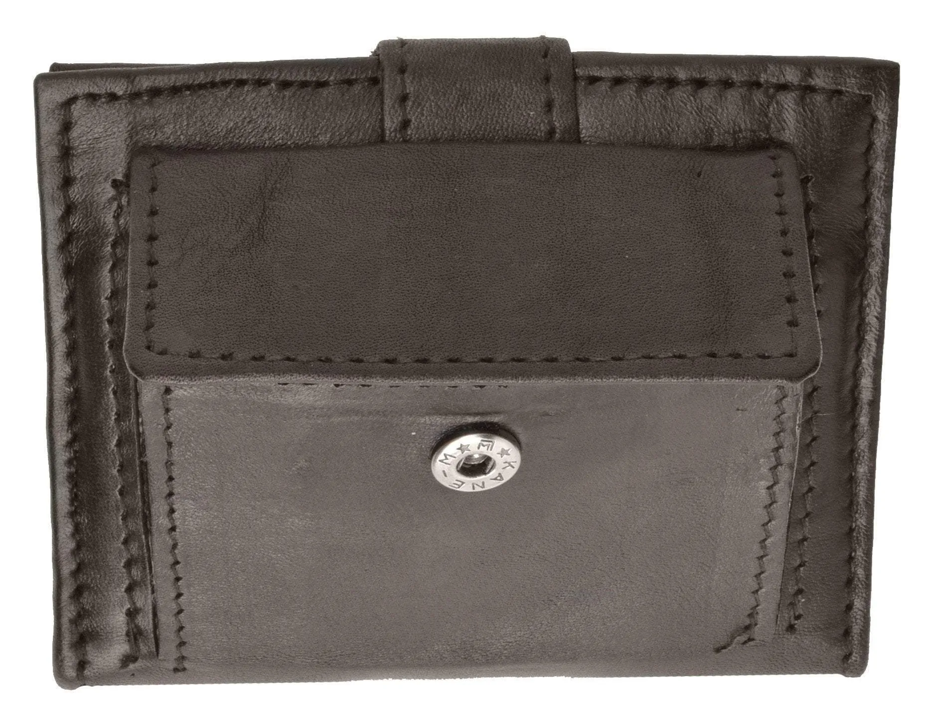 Mens Leather Lambskin Mini Coin Pocket ID Bifold Wallet 1521 (C)