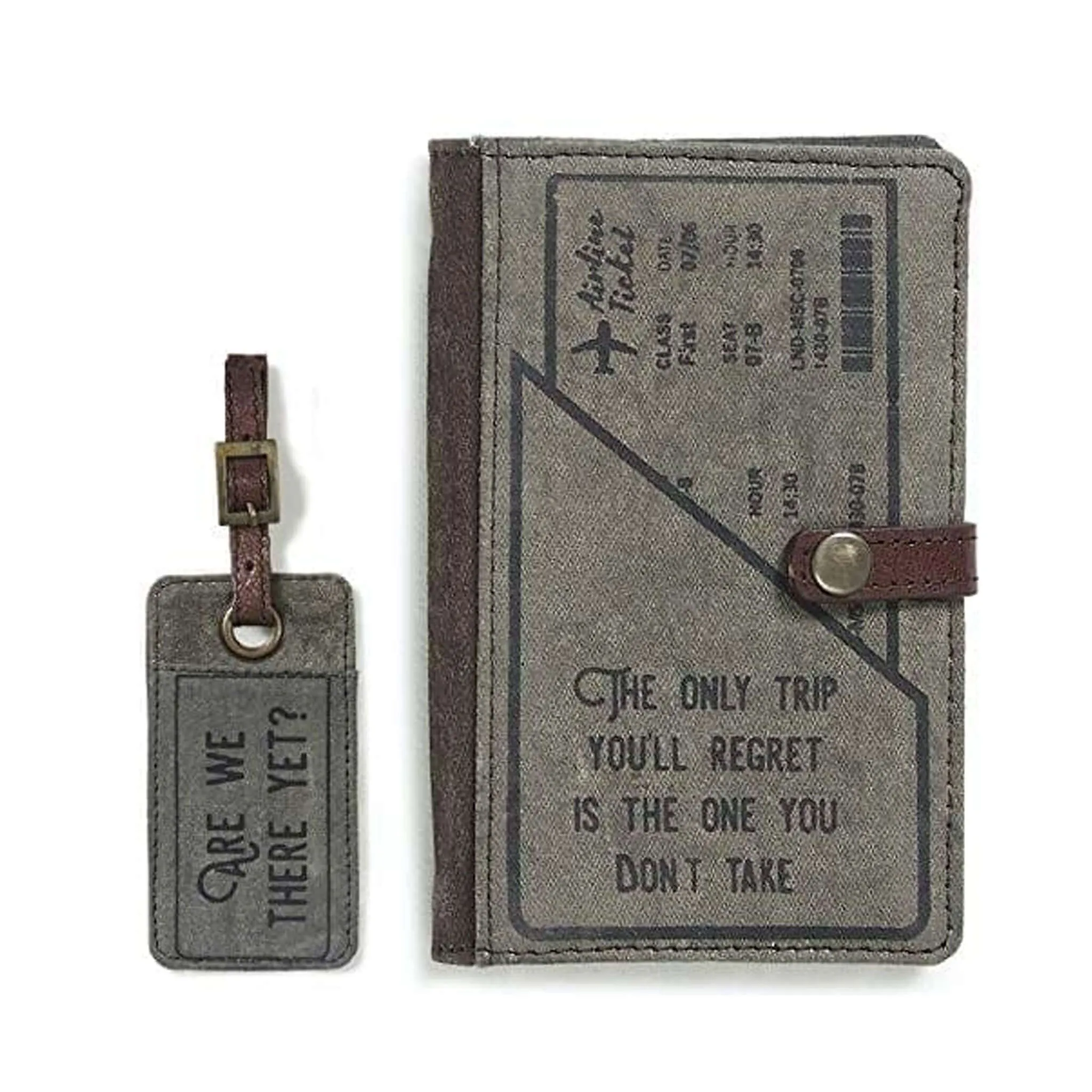 Mona B - Pack of Travel Passport Holder Credit Card Wallet Case and Luggage Tag (2 Items) (Trip Regrets Passport Wallet and Luggage Tag)