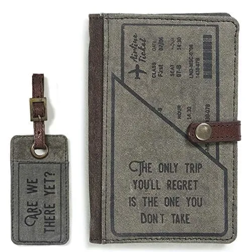 Mona B - Pack of Travel Passport Holder Credit Card Wallet Case and Luggage Tag (2 Items) (Trip Regrets Passport Wallet and Luggage Tag)