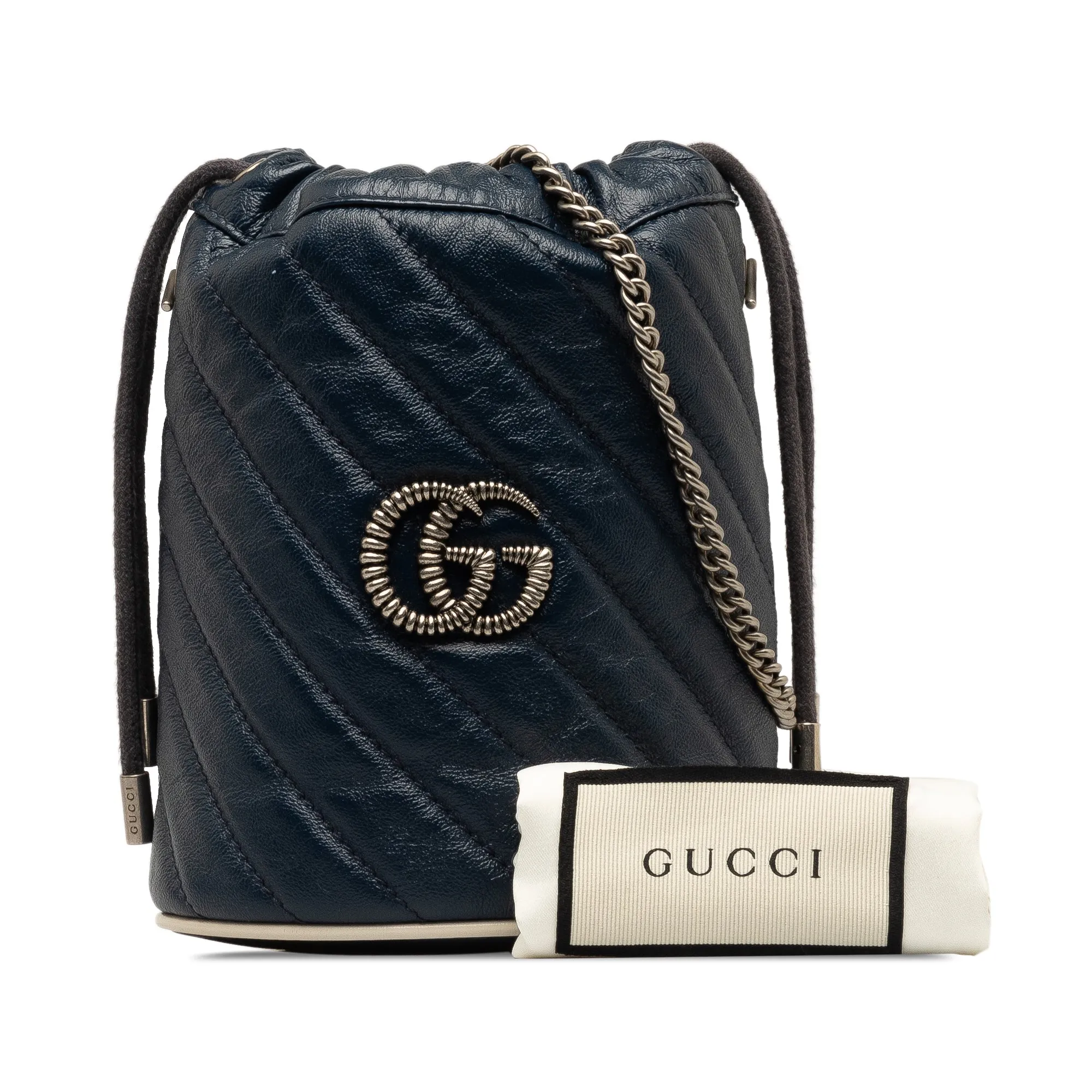 Navy Gucci Mini Torchon GG Marmont Bucket Bag