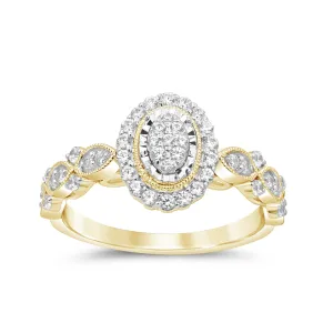 Oval Shaped Halo Ring with 1/2ct of Diamonds in 9ct Yellow Gold