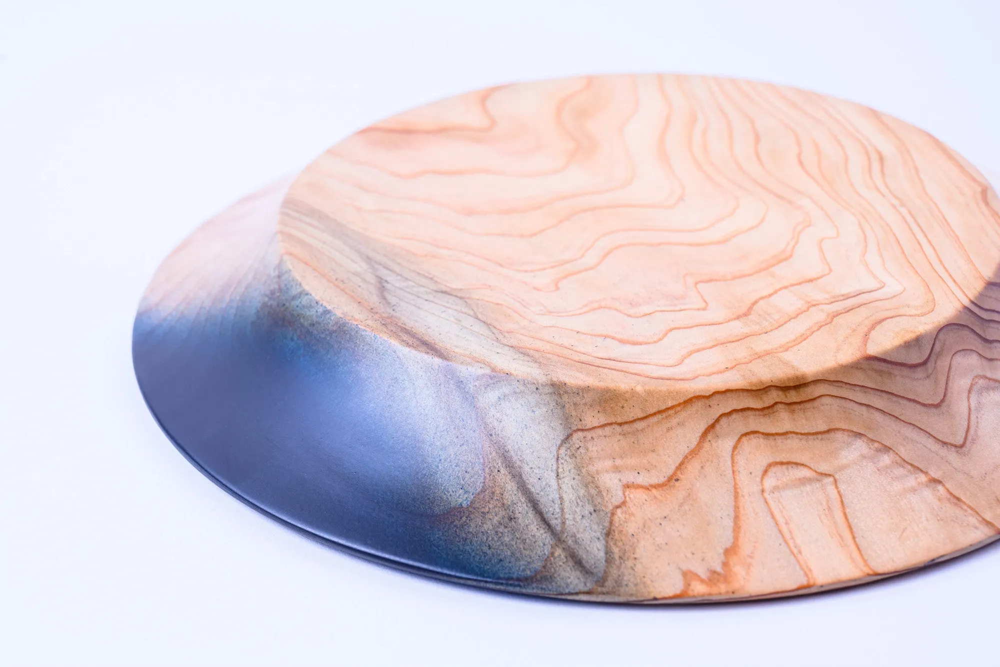 Partially stained Indigo dye "Sugi"  20cm wood plate