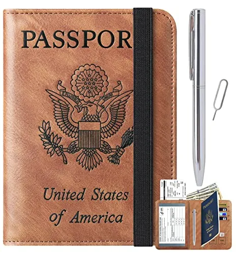 Passport and Vaccine Card Holder Combo Passport Holder, Brown