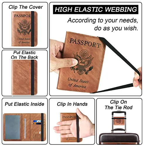 Passport and Vaccine Card Holder Combo Passport Holder, Brown