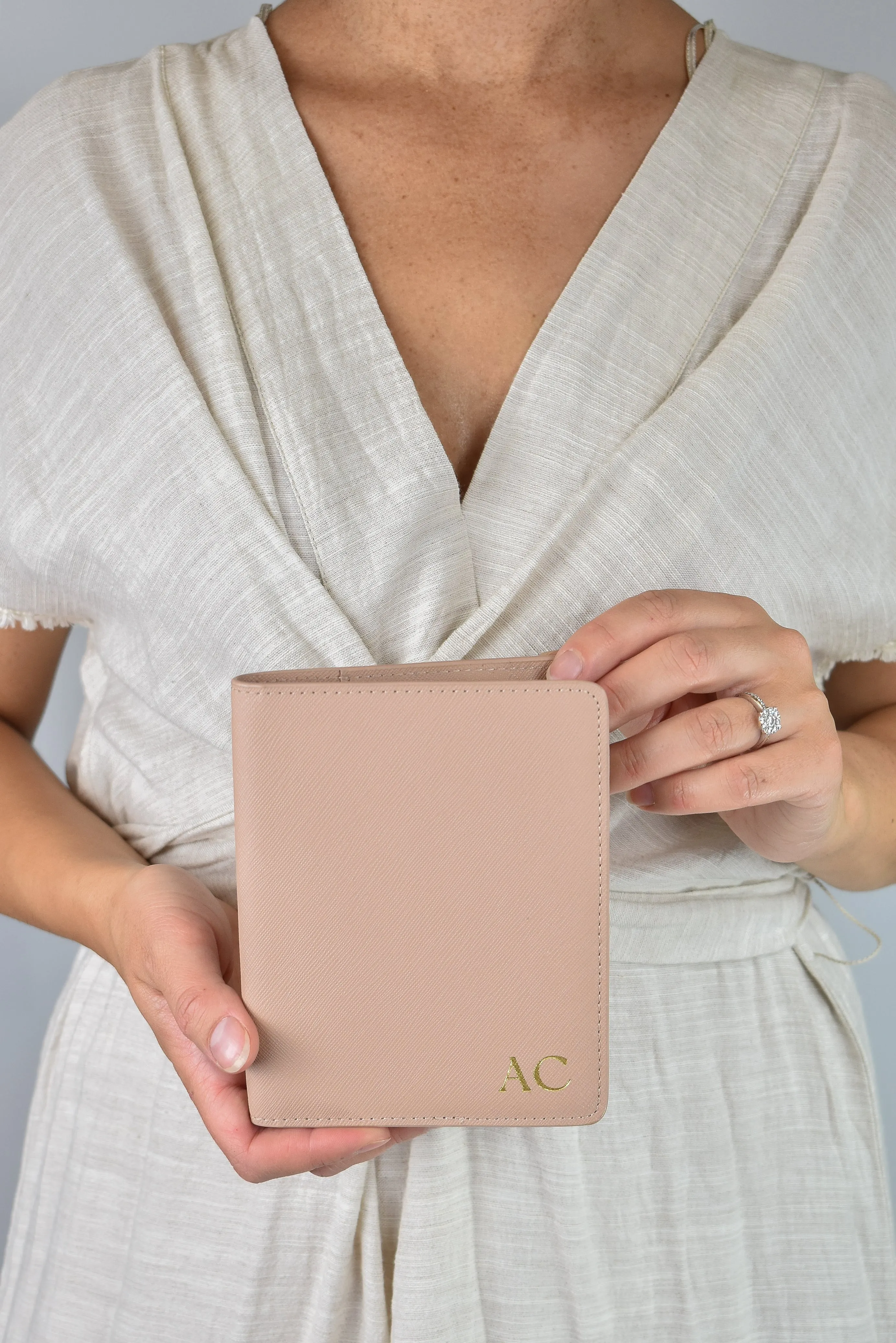 Personalised Leather Passport Holder- Sandy Beige