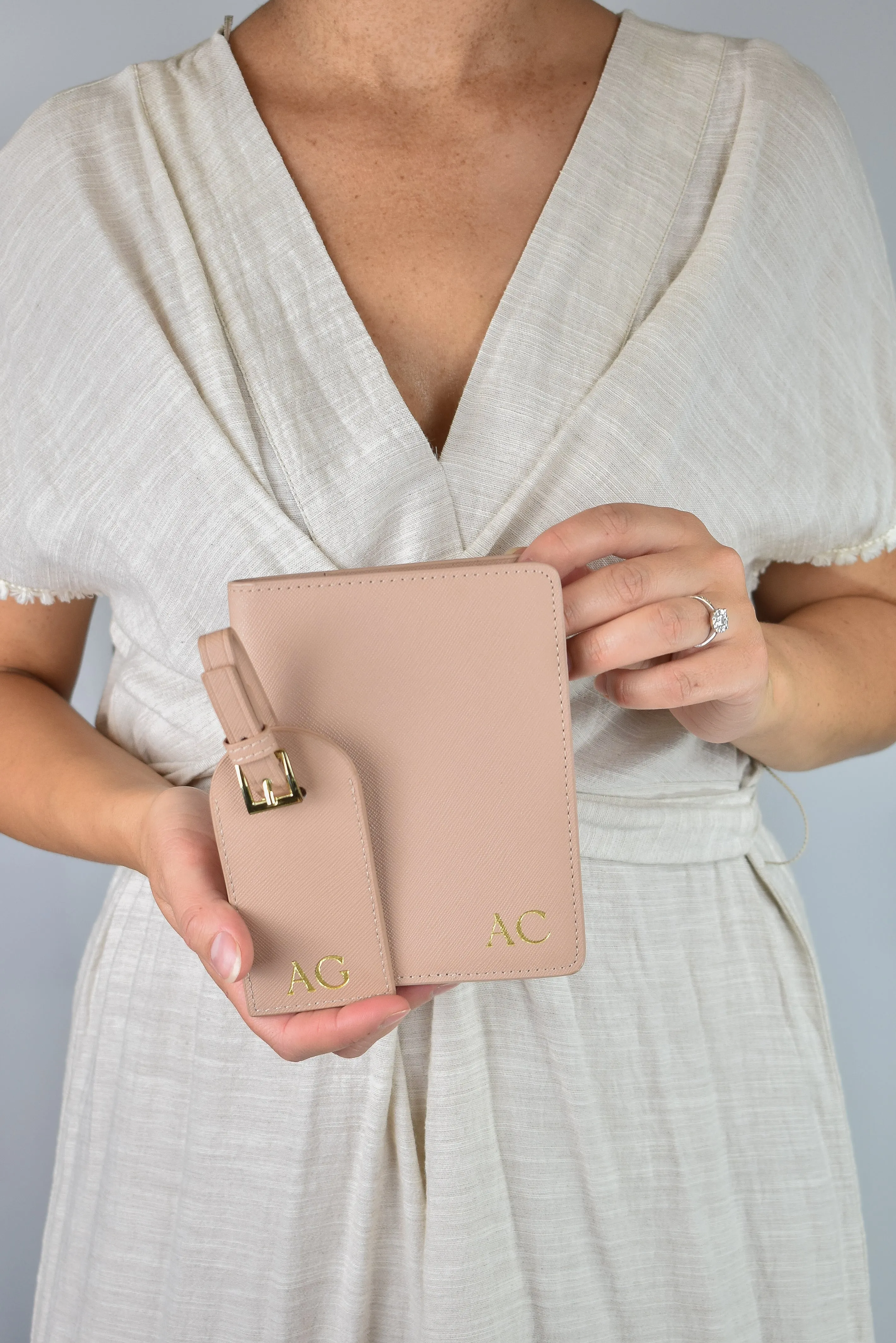 Personalised Leather Passport Holder- Sandy Beige