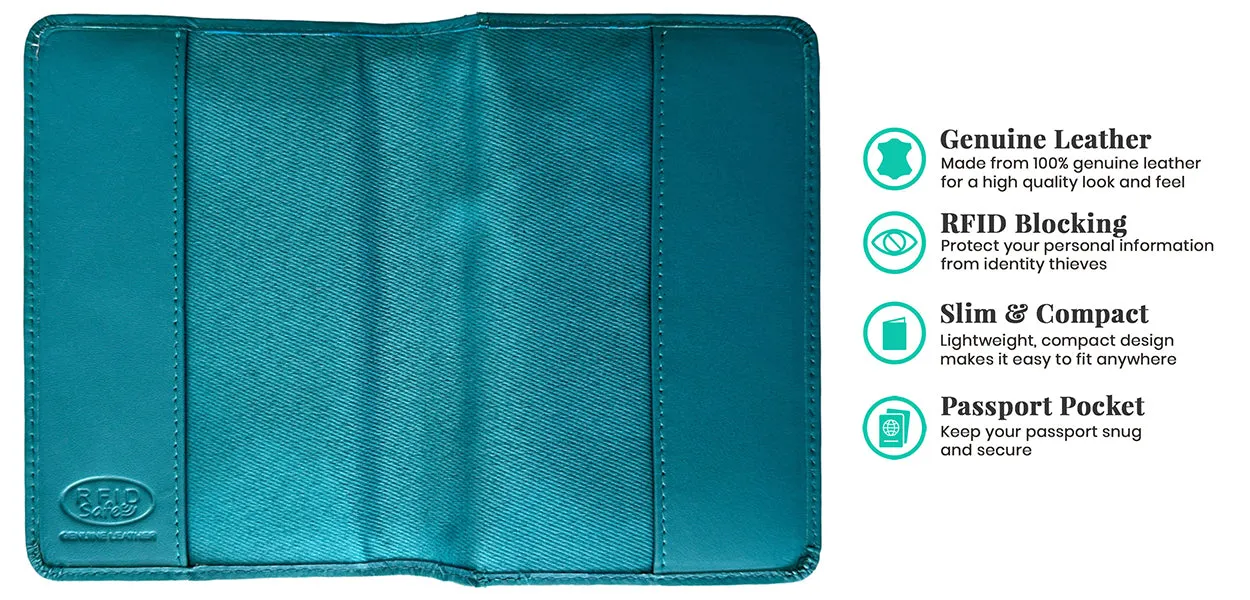 Personalized Monogrammed Leather RFID Passport Cover Holder and Luggage Tag