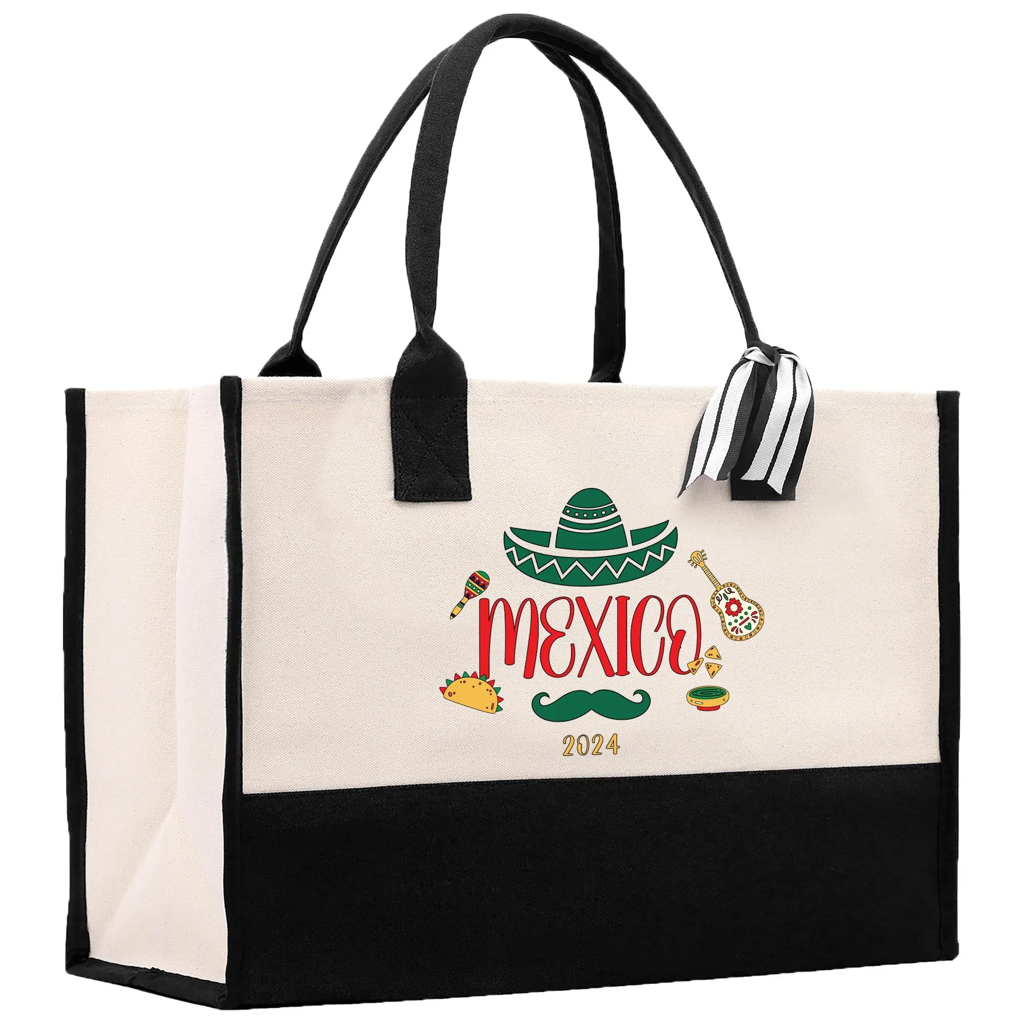 Personalized Year Mexico Cotton Canvas Tote Bag Custom Cancun Trip Bag Mexico Wedding Welcome Bag Party Favor Bags (MXTB1010)