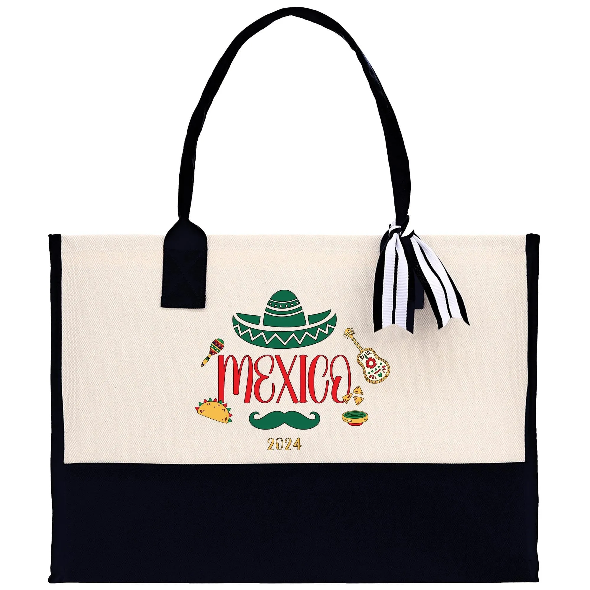 Personalized Year Mexico Cotton Canvas Tote Bag Custom Cancun Trip Bag Mexico Wedding Welcome Bag Party Favor Bags (MXTB1010)