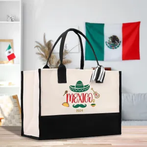 Personalized Year Mexico Cotton Canvas Tote Bag Custom Cancun Trip Bag Mexico Wedding Welcome Bag Party Favor Bags (MXTB1010)