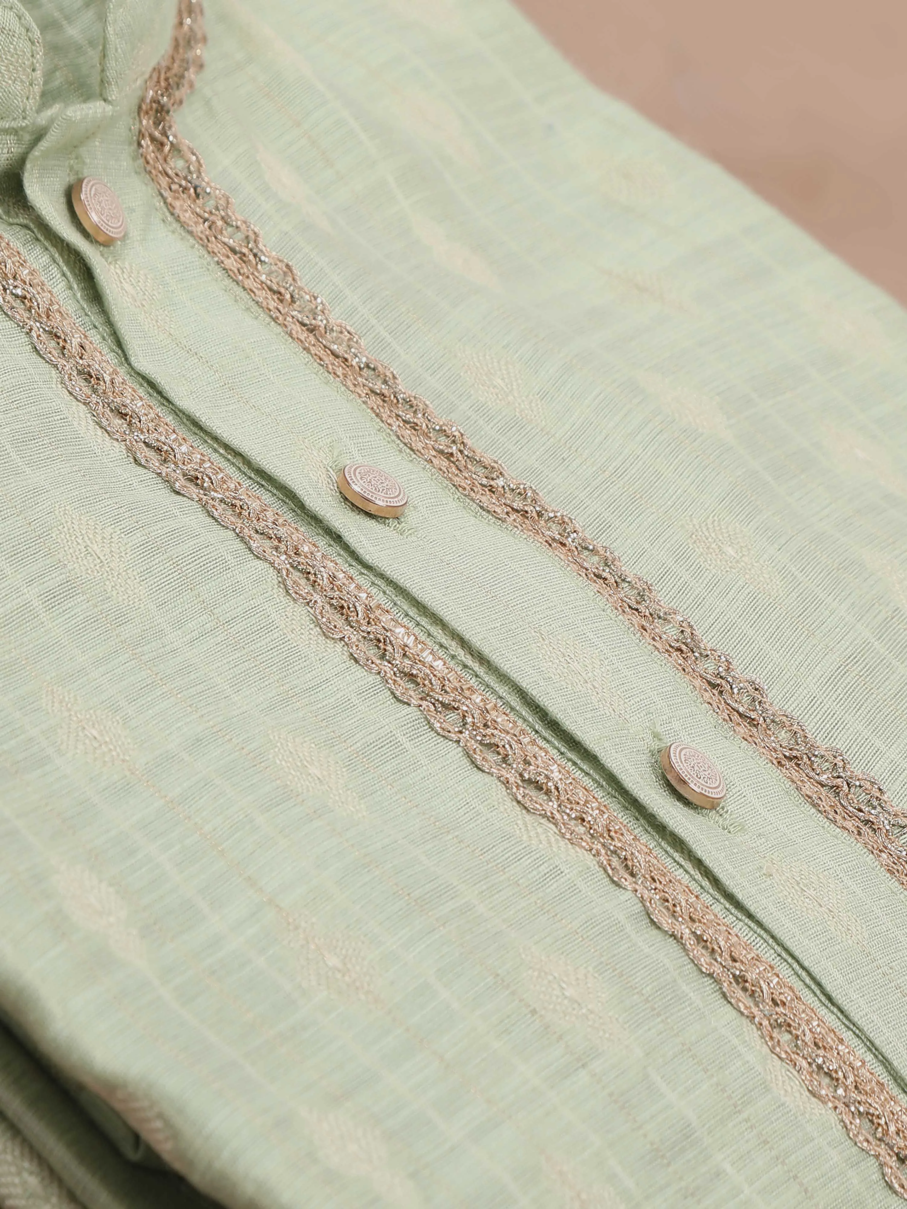 Pista Green Banarasi Chanderi Buta Long Kurta