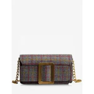 Plaid Chain Buckle Strap Crossbody Bag - Gray
