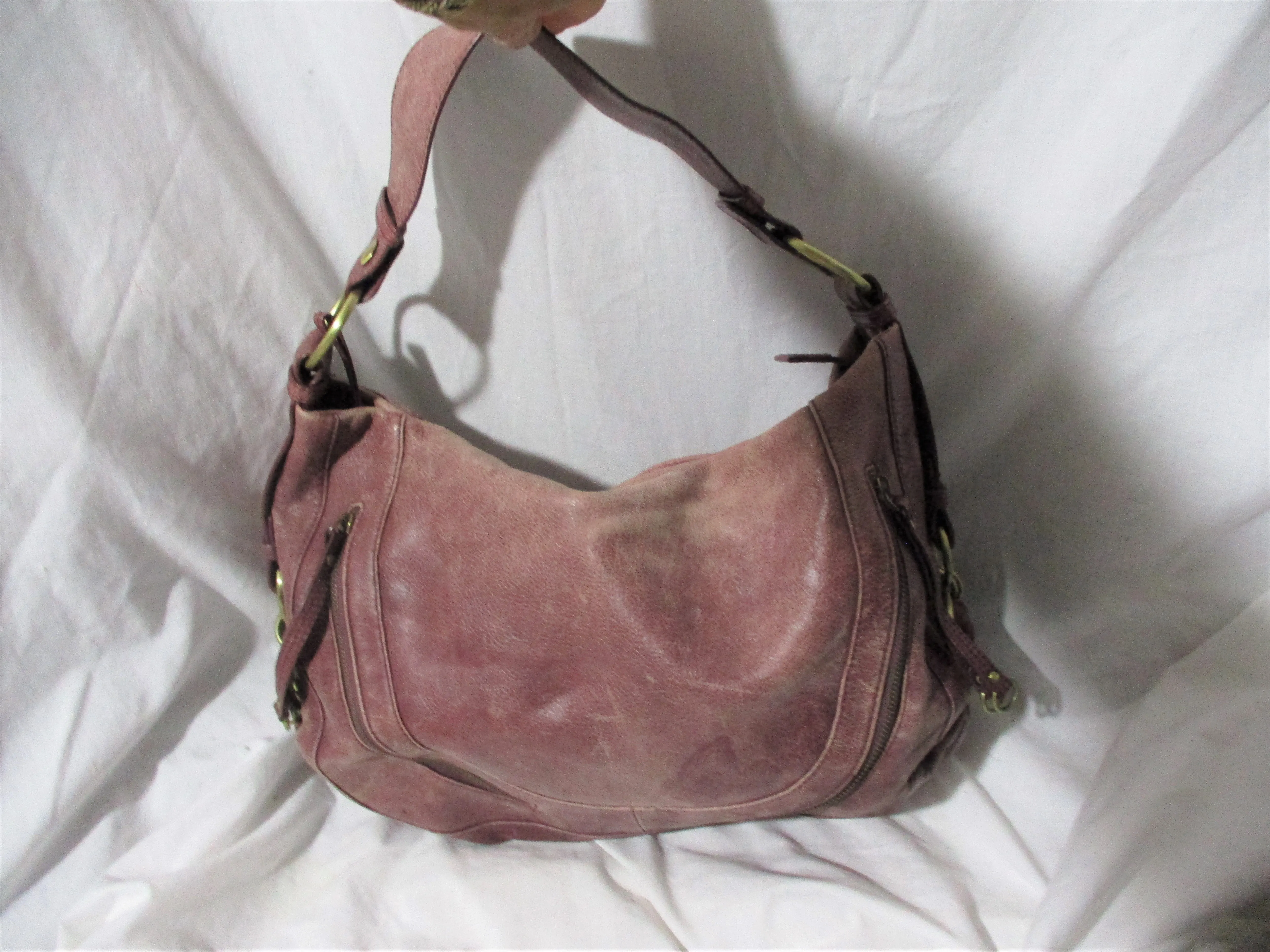 PRESA Leather Hobo Satchel Shoulder Saddle Bag Distressed Boho Hippie Bohemian
