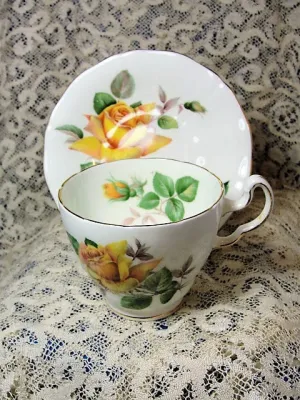PRETTY Vintage Teacup and Saucer Adderley English Bone China Lush Yellow Roses MINERVE Vintage Cup and Saucer Tea Time Cups and Saucers Bridal Gifts House Warming Gift