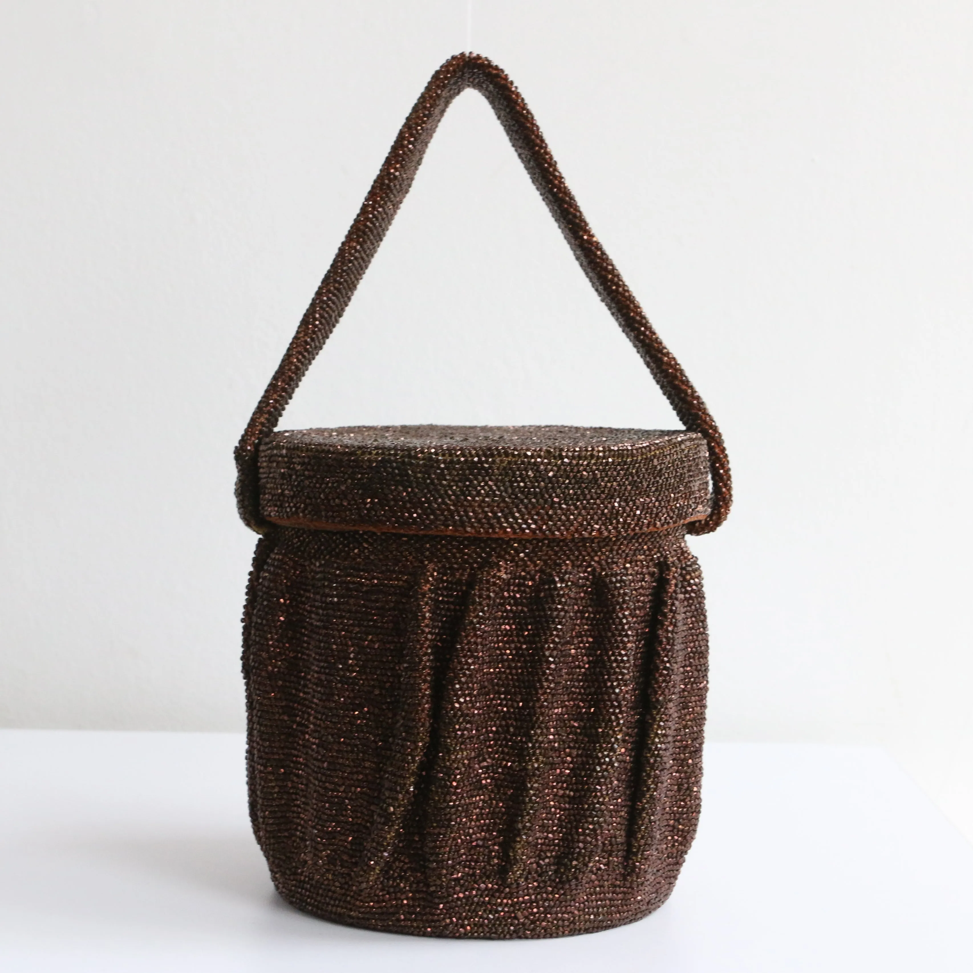 "Sparkling Bronze Beadwork" Vintage 1940's Bronze Beaded Box Bag