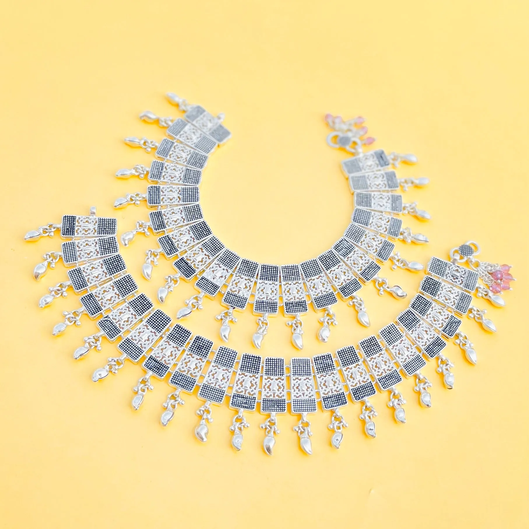 Rajasthani-Inspired Silver Payal with Rich Shades and Detailed Craftsmanship.
