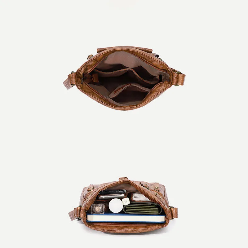 Retro Soft Washed Leather Multi Pocket Crossbody Bags for Women Lady