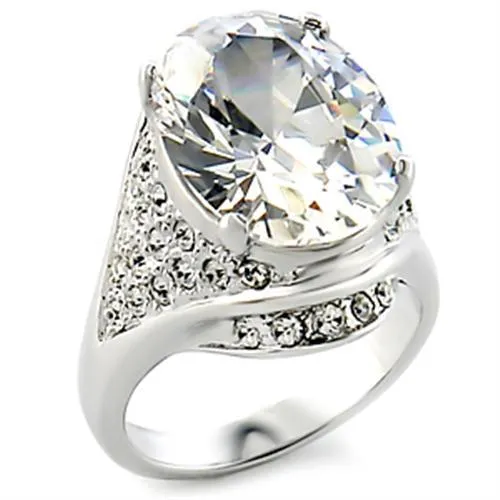 Rhodium Brass Ring with AAA Grade CZ in Clear for Women Style 12713