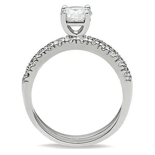 Rhodium Brass Ring with AAA Grade CZ in Clear for Women Style 3W105