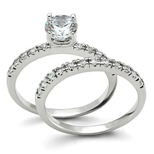 Rhodium Brass Ring with AAA Grade CZ in Clear for Women Style 3W105