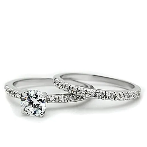 Rhodium Brass Ring with AAA Grade CZ in Clear for Women Style 3W105