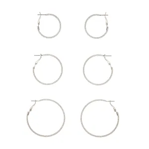 Rhodium Triple Diamond Cut Hoop Earring Pack