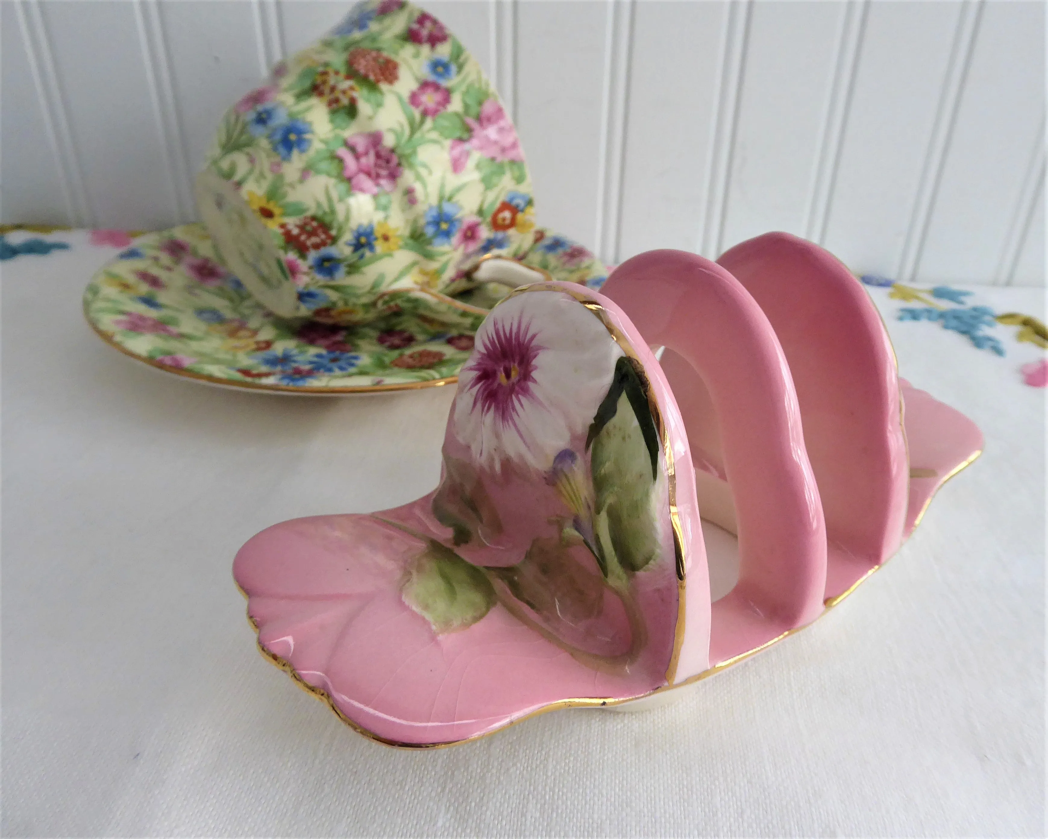 Royal Winton Pink Petunia Toast Rack Vintage 1940s Toast Holder Letters Tea Party