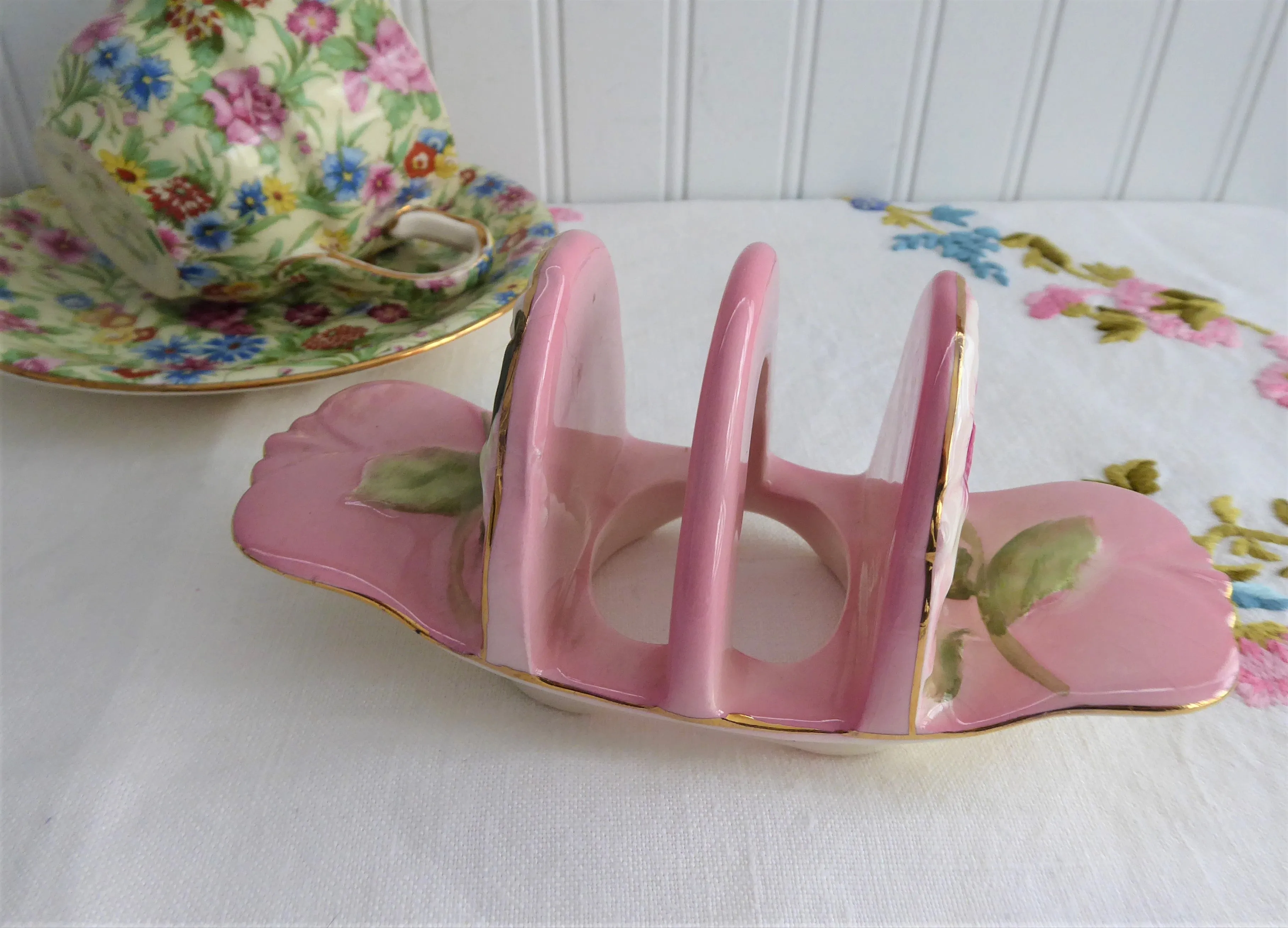 Royal Winton Pink Petunia Toast Rack Vintage 1940s Toast Holder Letters Tea Party