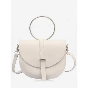 Semi Circle Round Ring Flap Crossbody Bag - Beige