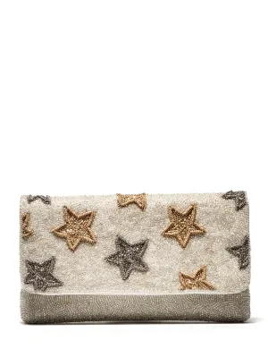 Silver Stars Beaded Clutch