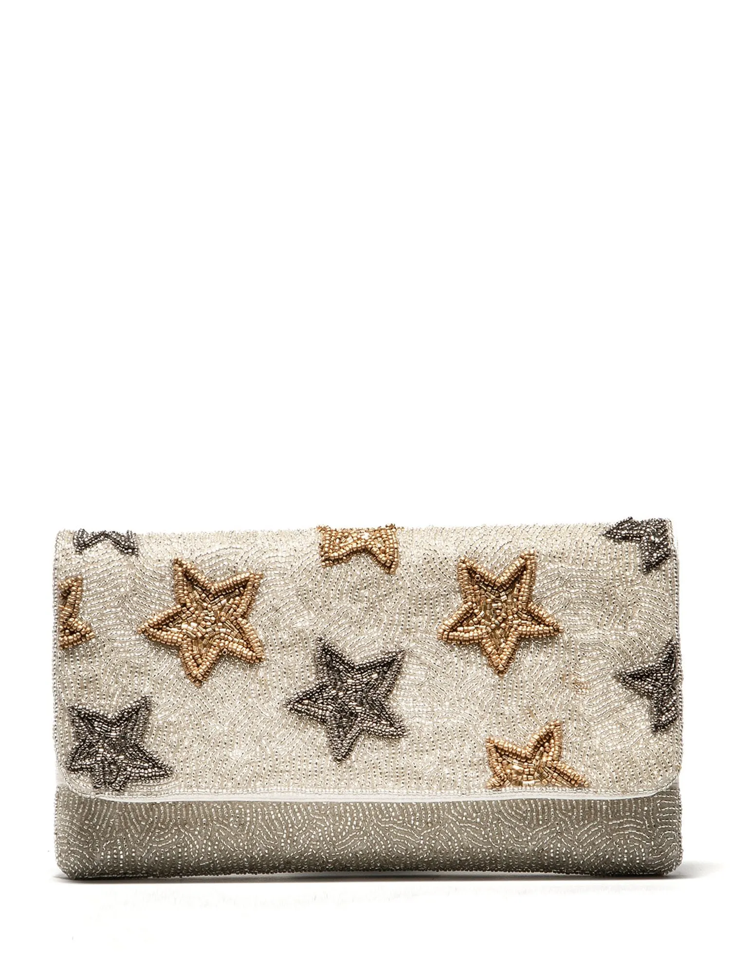 Silver Stars Beaded Clutch