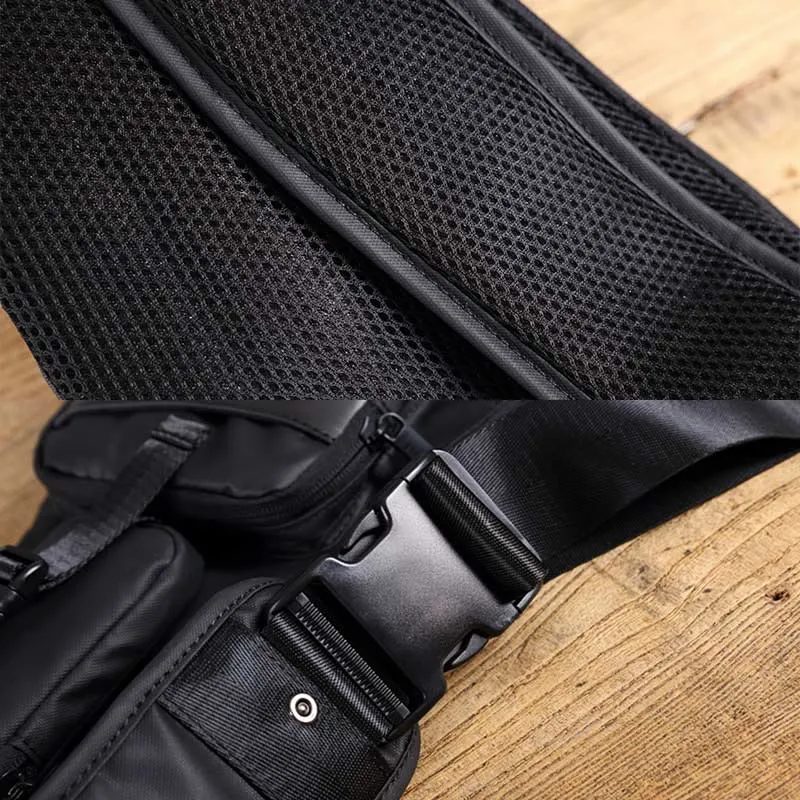 Sling Bag for Men Black Large Capacity Minimalist Oxford Crossbody Backpack