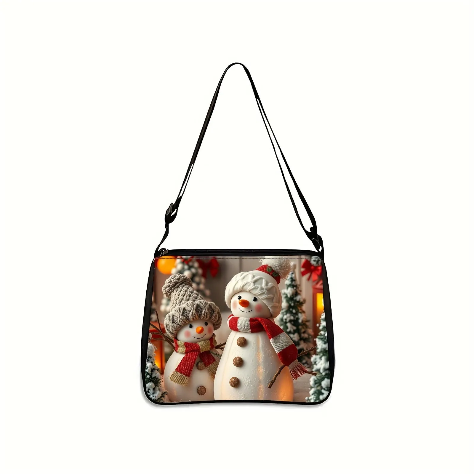 Snowman Pattern Single Shoulder Bag, Fabric Crossbody Bag with Inner Pocket Single Shoulder Bag, Versatile Small Square Bag Wallet Mobile Phone Bag, Suitable for Girls, Teenagers, Female Workers, Sling Bag, Best Choice for Holiday Gifts