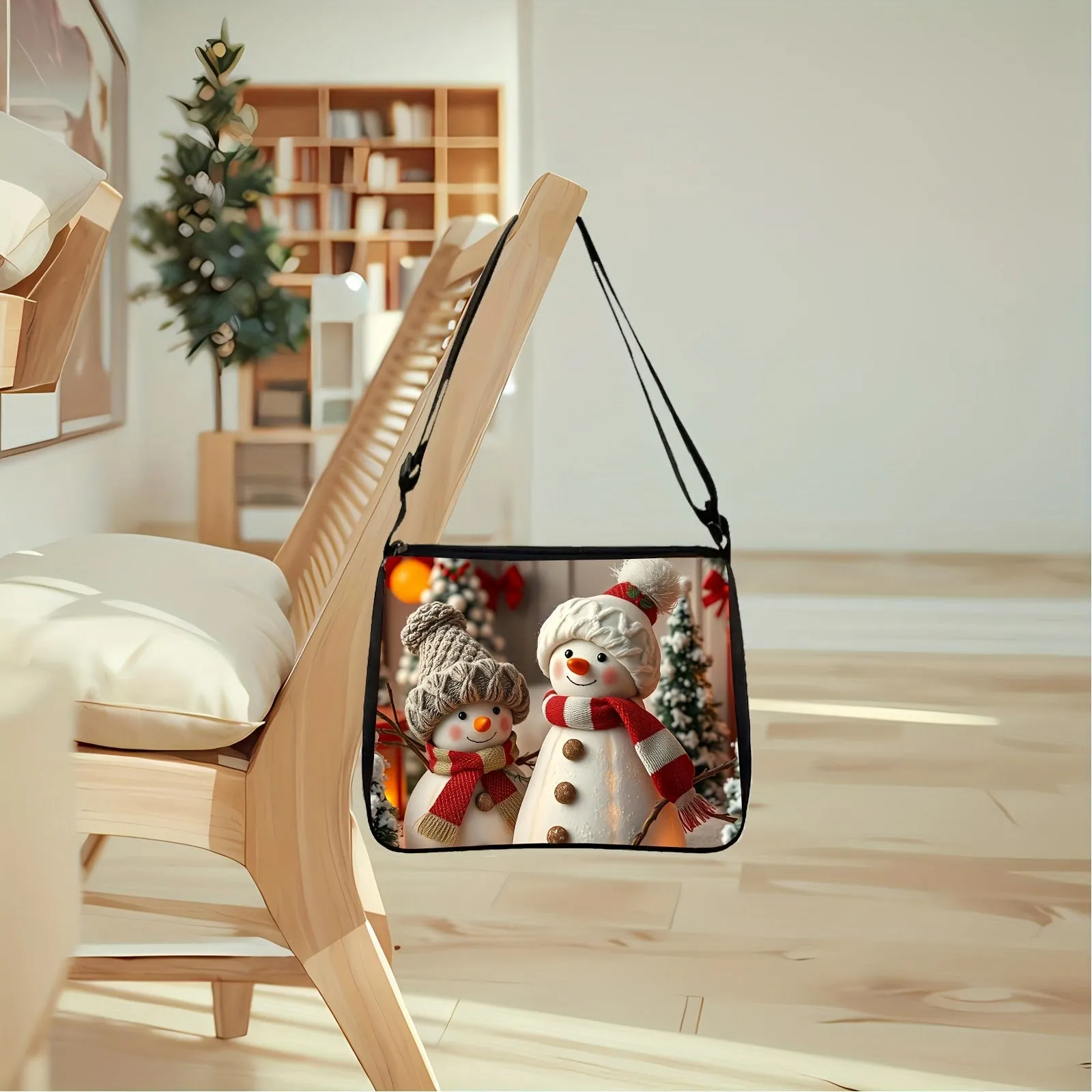 Snowman Pattern Single Shoulder Bag, Fabric Crossbody Bag with Inner Pocket Single Shoulder Bag, Versatile Small Square Bag Wallet Mobile Phone Bag, Suitable for Girls, Teenagers, Female Workers, Sling Bag, Best Choice for Holiday Gifts