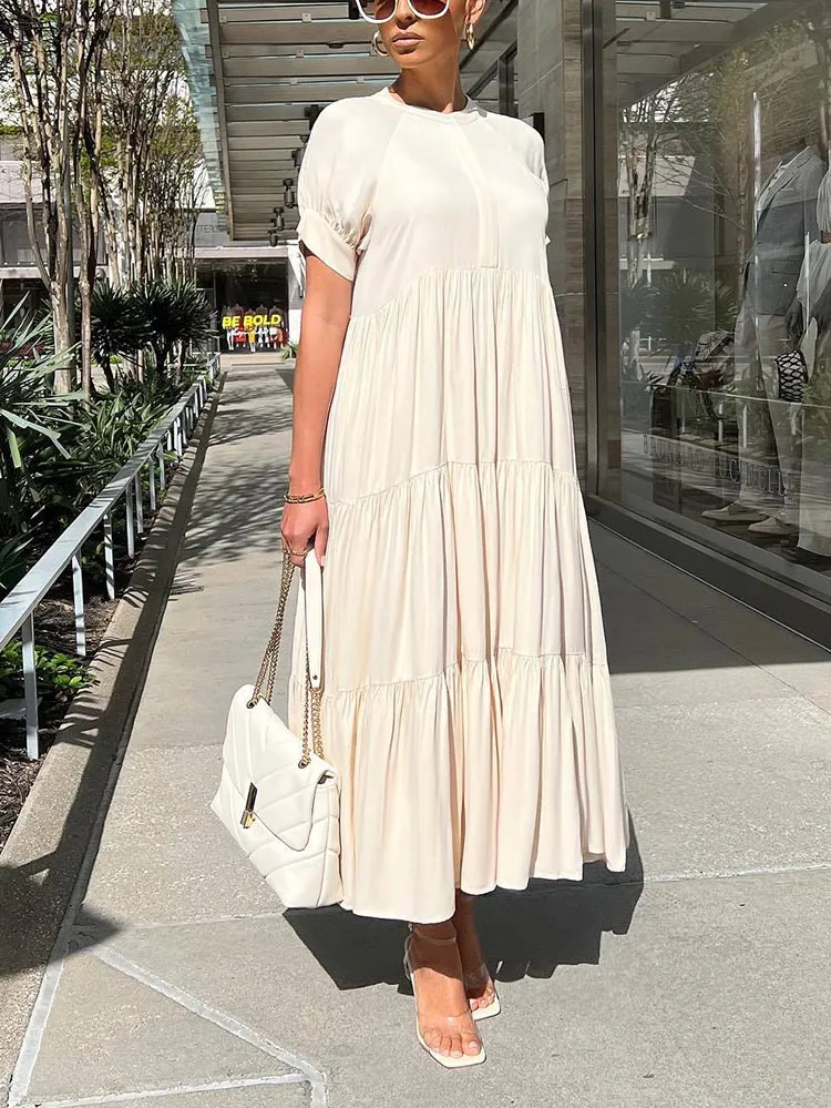 Solid Color Graceful Ruffle Bodycon Dress