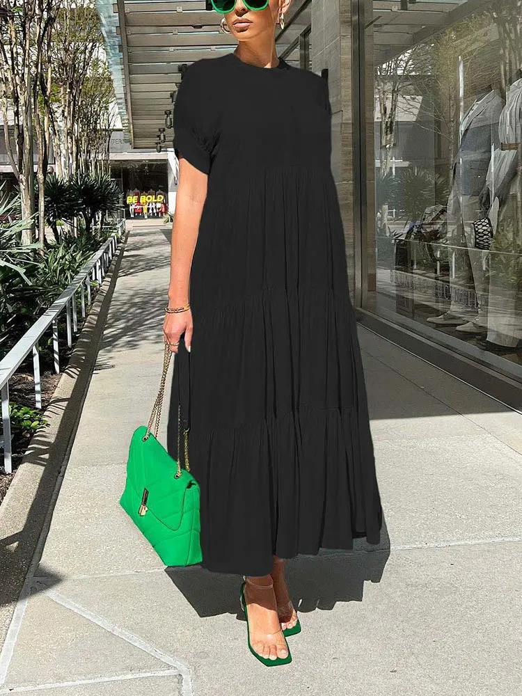 Solid Color Graceful Ruffle Bodycon Dress