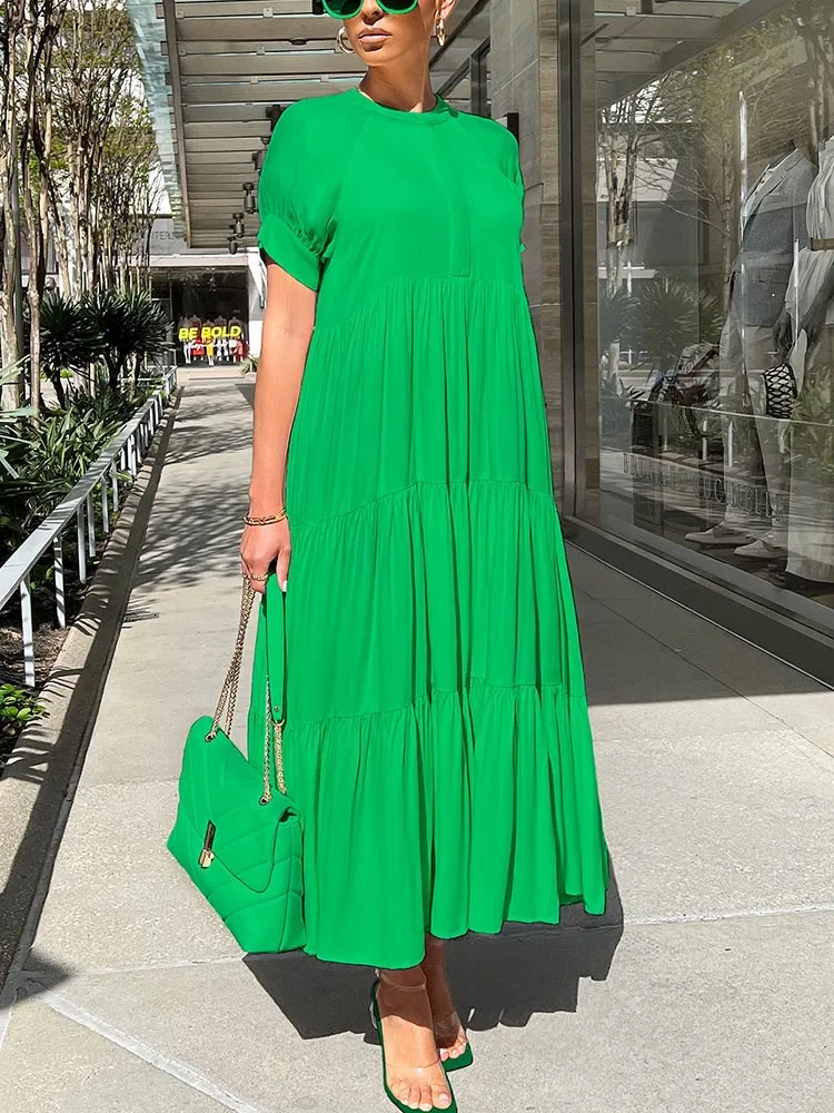 Solid Color Graceful Ruffle Bodycon Dress