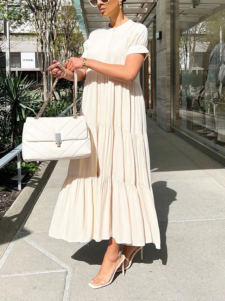Solid Color Graceful Ruffle Bodycon Dress