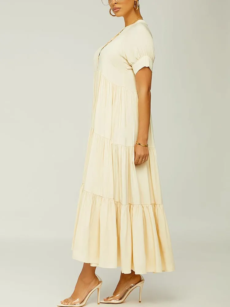 Solid Color Graceful Ruffle Bodycon Dress