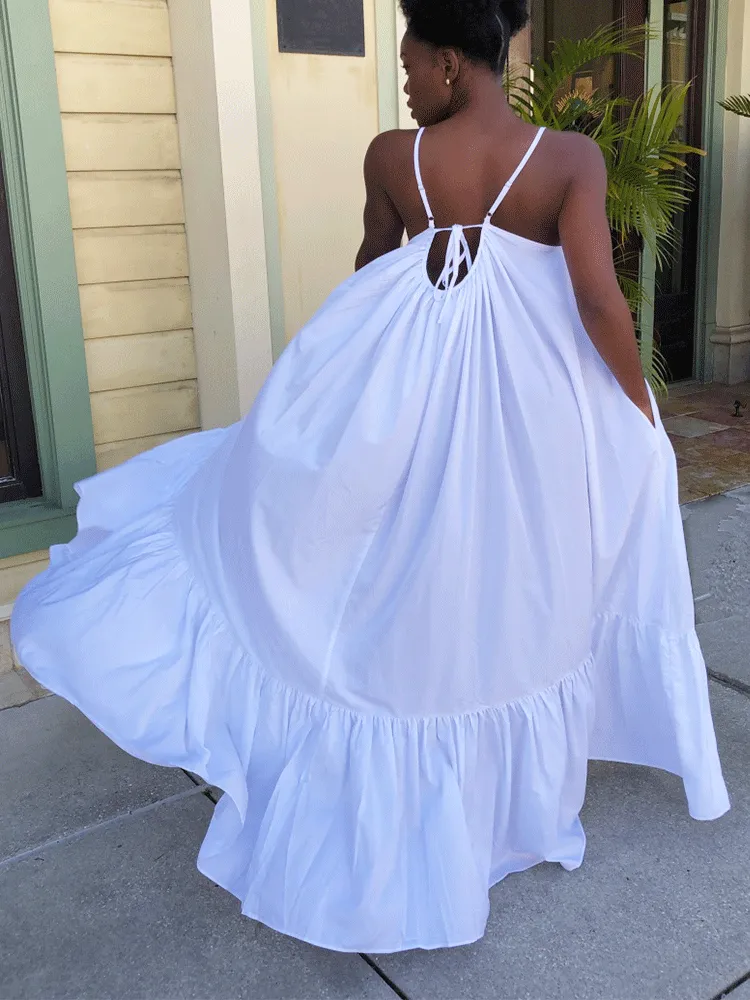 Spaghetti Strap Graceful Ruched Midi Dress