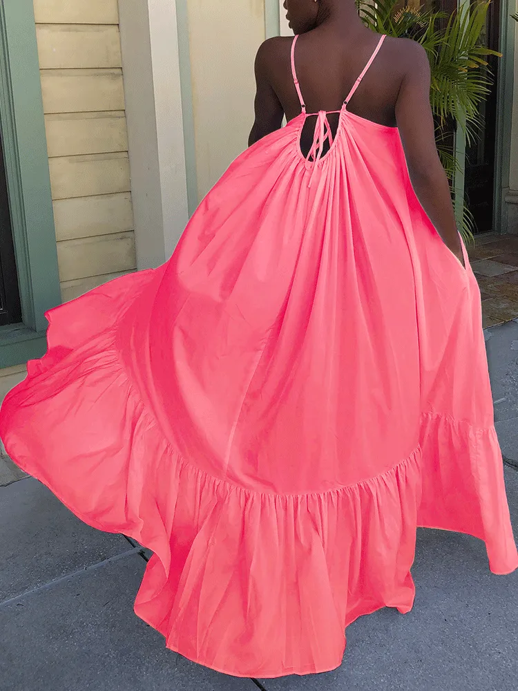 Spaghetti Strap Graceful Ruched Midi Dress