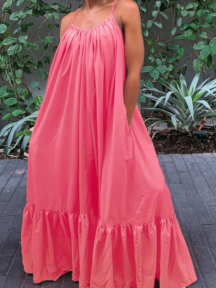 Spaghetti Strap Graceful Ruched Midi Dress