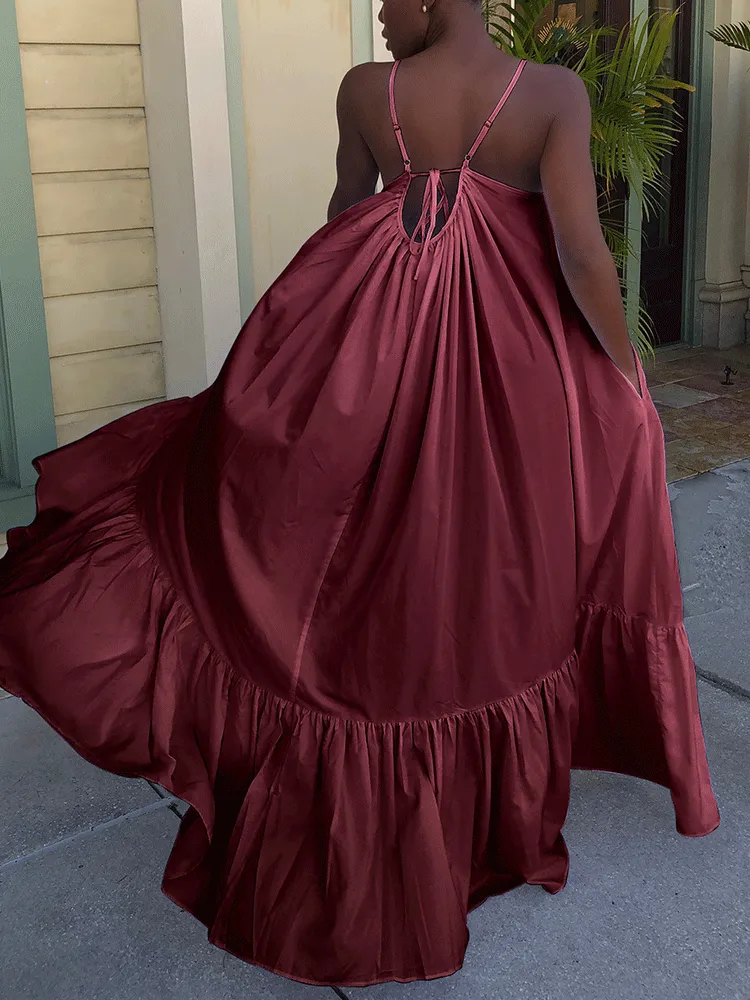 Spaghetti Strap Graceful Ruched Midi Dress
