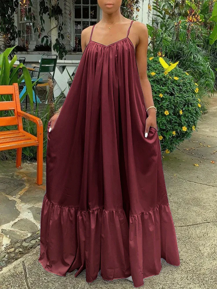 Spaghetti Strap Graceful Ruched Midi Dress