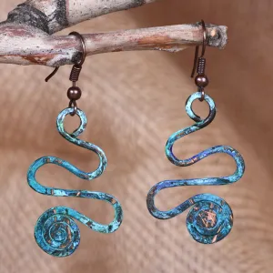 Spiral-Themed Copper Dangle Earrings with Oxidized Finish - Whirlwind Splendor | NOVICA