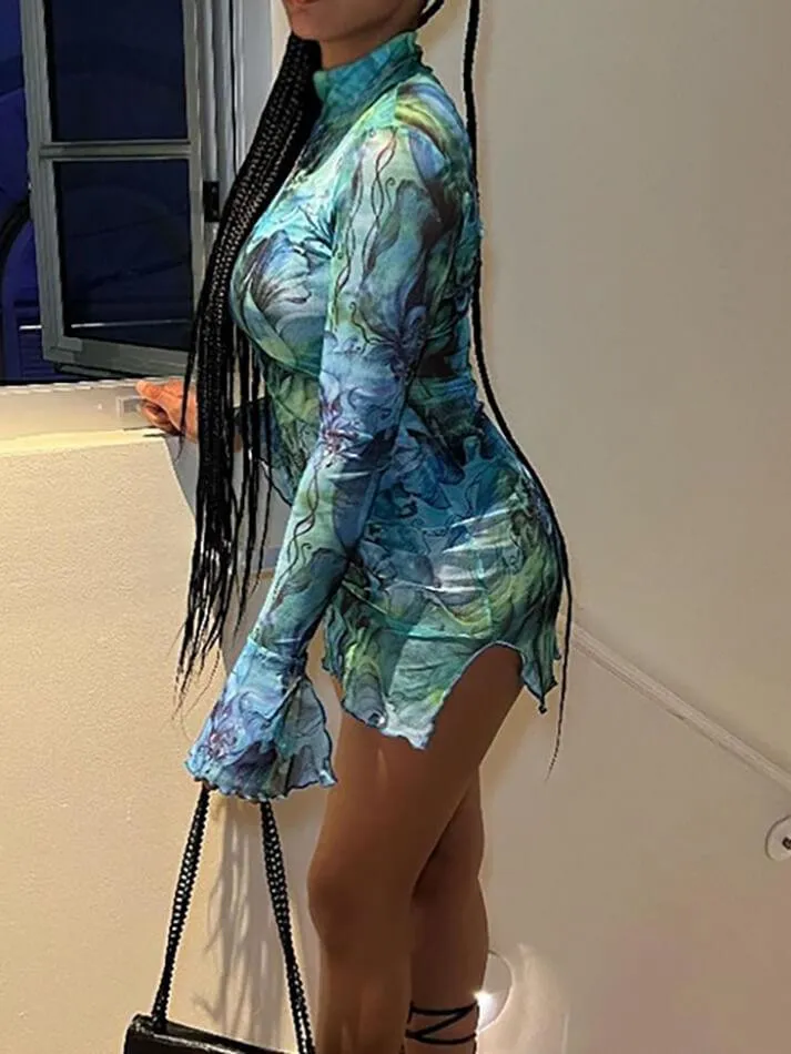 Split Mesh Graceful Bodycon Mini Dress