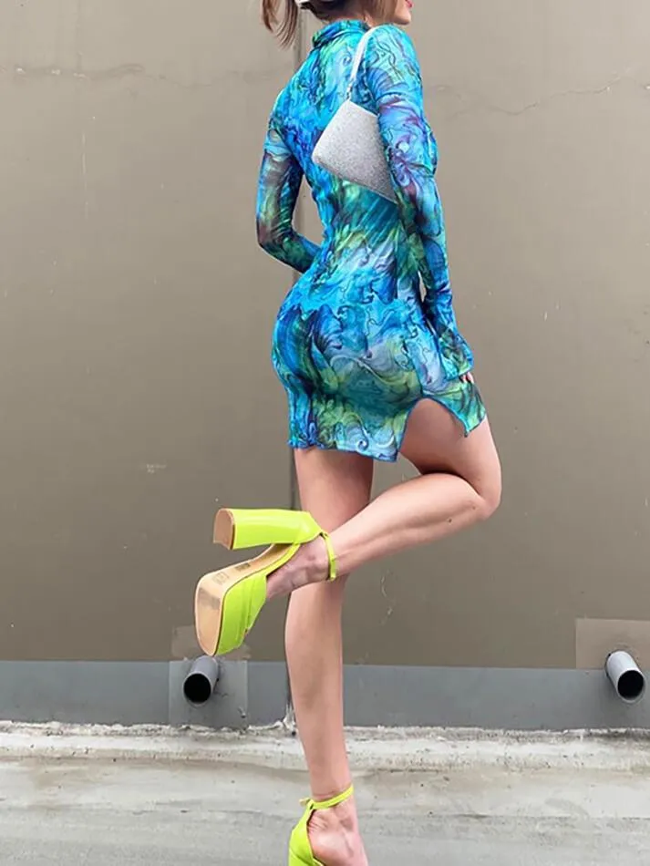 Split Mesh Graceful Bodycon Mini Dress