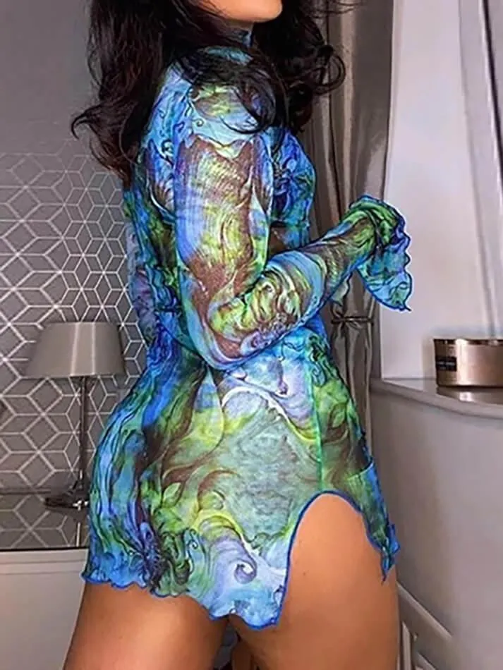 Split Mesh Graceful Bodycon Mini Dress